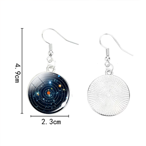 Boucles d'oreilles à crochet en verre cabochon avec les huit planètes du système solaire : Jupiter, Mercure, Neptune, Soleil, Lune, Saturne, Terre, argentées, mignonnes, pour maman, sœurs - Product Image 6