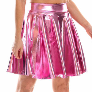 Zomer Sexy Laser Hoge Taille Mini Pu Leren Rok Club Party Dance Glanzende Holografische Rokken Harajuku Jk Metallic Geplooide Rokken - Product Image 5