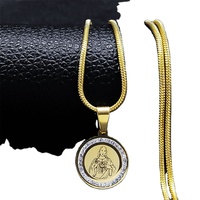 Nouveau collier tendance avec pendentif religieux en forme de cœur sacré de Jésus, chaîne serpent dorée et pierre ronde en zircon cubique