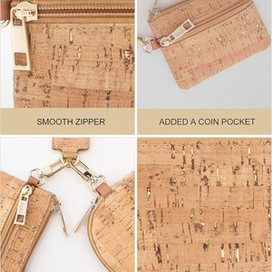 Boshiho Mini Vegan Cork <b>Wristlet</b> Keychain Wallet Detachable Dual Pouch Zipper Coin Card Purse with Polyester Lining for Women - Product Image 4