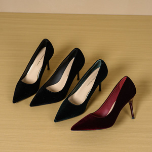 6681N Zapatos de Tacón Alto con Punta en Pico y Tacón de Aguja de Terciopelo Sólido, Zapatos de Oficina Cómodos y Fáciles de Poner, para Todas las Temporadas, Moda Femenina - Product Image 2