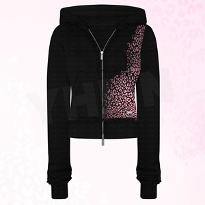 Completo da <span class=keywords><strong>donna</strong></span> personalizzato con stampa <span class=keywords><strong>leopardata</strong></span>: top corto con cappuccio e pantaloni a zampa a due pezzi, tuta sportiva elegante - Product Image 3