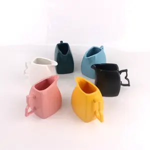 Good quality restaurant coffee milk pitcher cheap white custom butterfly milk jug bottle ceramic with sugar bowl