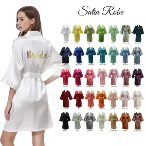 Customization Women and Kids Girls Party Solid Color Silk Satin Kimono Short Robe