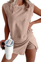 2025 mode confort solide 95% coton 5% Spandex été sans manches t-shirt 3 pouces Shorts tenue décontractée ensemble femmes deux pièces ensemble