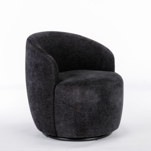Poltrona Girevole Moderna in <span class=keywords><strong>Tessuto</strong></span> Chenille, Sedia a Botte con Altezza Regolabile, Struttura in Metallo Verniciato a Polvere Nera, Arredamento per Soggiorno - Product Image 1