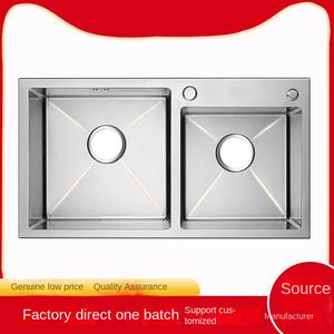 Bak Cuci Sayur Modern Stainless Steel Tebal Dua Lubang Permukaan Disikat Tebal 2mm Persegi Panjang Besar - Product Image 4