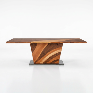 Mesa de Comedor Rectangular Moderna de Madera con Borde Ovalado y Base Escultural, para 4 Personas, No Requiere Ensamblaje, Muebles para Comedor - Product Image 1