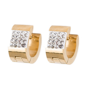 Huggie <b>Earrings</b> Gold Steel Color Geometric Shape Bezel Setting Party Fashion <b>Stud</b> <b>Earrings</b> - Product Image 1