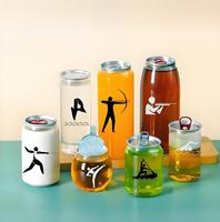 Boîte de boisson transparente en PET personnalisable, étanche, avec couvercle à vis en aluminium de qualité alimentaire 55 mm pour l'emballage de boissons énergisantes et de jus