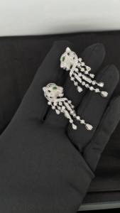 Pendientes de diamantes de estilo pantera de alta calidad en oro blanco de 14 quilates, diamantes naturales completos disponibles para exportación - Product Image 5