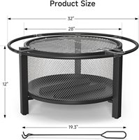Brasero en fer 2-en-1 de 32 pouces avec grille de cuisson, foyer extérieur à bois avec pioche pour barbecue, feu de camp, pique-nique, fête