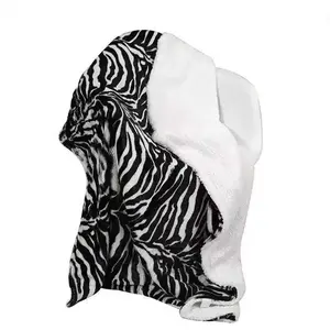 Fashion black and white zebra print blanket soft and warm faux fur PV fleece 2 layers blanket