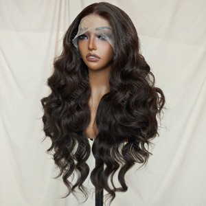 Perruque synthétique KEMY HAIR avec dentelle frontale HD, brun brunâtre, vague lâche, fibre de qualité supérieure, sans colle, perruques synthétiques pour femmes noires, usage quotidien - Product Image 4