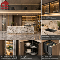 Lemari Dapur Mewah Opulent MDF Melamin Quartz Gold Trim Set Dapur Lengkap Hotel