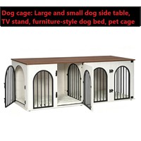 Verstellbarer Eisen-Hundekäfig, Haustierkäfig für große/kleine Hunde, Beistelltisch, TV-Ständer, Hundebett im Möbelstil, Kunststoffschale, Knopf-/Schnappverschluss