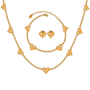 Stainless Steel 18K PVD Gold Link <b>Chain</b> Flower Statement Jewelry Set <b>Earrings</b> Bracelet & Necklace with Zircon Center - Product Image 1