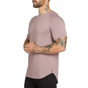 Men's running split bottom t-shirts Men sporty blank stock curved hem t shirts customize Apparel factory