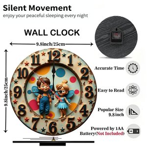 Round Wooden Wall <b>Clock</b> 25cm Silent Non Ticking Easy Hang <b>Bedroom</b> Living Room <b>Clock</b> - Product Image 3