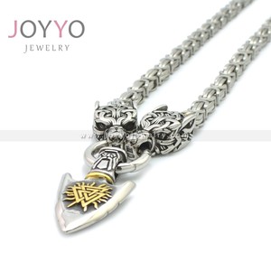 Collier Homme Loup Viking Pelle Triangle Amulette Acier Inoxydable Bijoux Nordiques & Celtiques - Product Image 3