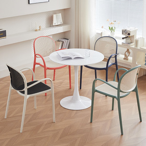 Nordic Style Woven Rattan Plastic <b>Stackable</b> <b>Dining</b> <b>Chair</b> With Armrest For Small Apartment Minimalist <b>Dining</b> Room Furniture - Product Image 4