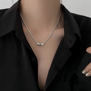 Titan Stahl Halskette mit kaltem Wind Flash Diamond <span class=keywords><strong>Ring</strong></span> Anhänger Luxus All-Match Schlüsselbein Kette für Männer Damenmode - Product Image 6