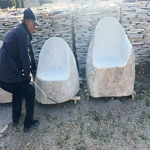 Banc de pierre de jardin en granit Antique Unibody de haute qualité banc sculpté naturel pour l'utilisation de parc galets et galets - Product Image 4