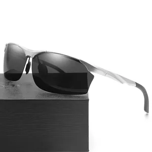 แว่นกันแดดกรอบแมกนีเซียมอลูมิเนียมสำหรับผู้ชาย,แว่นตากันแดดโพลาไรซ์กันลมสำหรับขับรถในฤดูร้อนปี2021สีดำแว่นกันแดดผู้ชายทรงสี่เหลี่ยม UV400