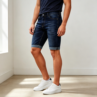 Shorts en jean pour homme, coupe slim, délavé foncé, à revers retroussés, taille mi-haute, poches classiques, décontracté, pour l'été