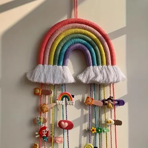 Arcobaleno bohémien appeso a muro artigianale in macramè corda nappe pendenti per camera della ragazza pinza per capelli portaoggetti decorativi appesi Organizer - Product Image 2