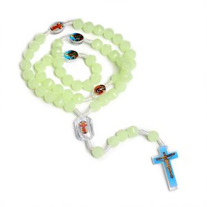 Catholic Christian Rosary Rose Noctilucent <b>Bead</b> Cross Necklace 10mm Glowing Prayer Church Jesus Pendant Jewelry Easter Gifts - Product Image 2