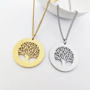 Stainless Steel Tree Of Life Chakra Necklace Gold Plated Jewelry Yoga Joyas Oro Sacred Geometry Flower Pendant Necklaces