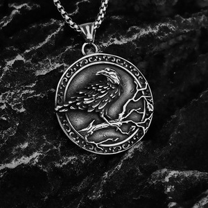 Collar con Colgante de Cuervo de Acero Inoxidable para Hombre, Estilo Nórdico Retro, Diseño de Animal de Doble Cara, Joyería de Regalo - Product Image 2