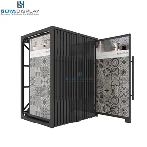 Customized metal pull and push doors tile sample display rack stand for showroom wood flooring display rack