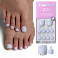 BTArtbox doux Gel XCOAT 3D Floral presse sur les ongles en gros court amande fait à la main bleu français pointe faux ongles