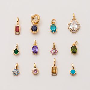 Collar con colgante de 12 piedras de nacimiento de acero inoxidable para bricolaje, forma geométrica, cadena básica suelta, color oro de 18K, fabricado al vacío en horno. - Product Image 1