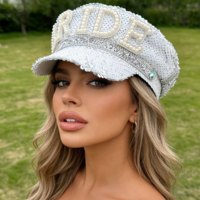 Chapeaux de Mariage et de Festival Blancs à Paillettes et Perles pour Mariée, Style Capitaine, Vente en Gros, MOQ 3