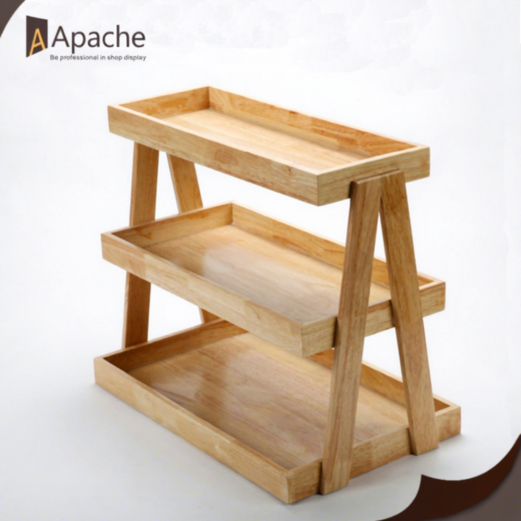 Apache Custom 3-Layer Wooden Bakery Display Cabinet Stand a Frame Tiered Tray Rack for Retail Store Wholesale Custom Logo OEMODM