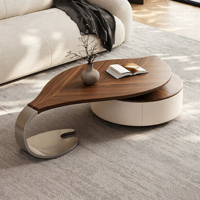 Table basse de style italien pour petit appartement, design moderne et luxueux, en bois massif et dalle de pierre, forme créative et non conventionnelle