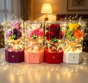Caja de Regalo de Lujo <span class=keywords><strong>con</strong></span> Rosa Preservada, Estuche Acrílico <span class=keywords><strong>con</strong></span> Cajón para Guardar Joyas, Regalo de San Valentín, Cumpleaños, Aniversario, Caja Musical <span class=keywords><strong>con</strong></span> LED - Product Image 1