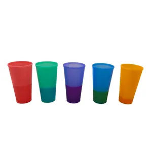 彩色杯24OZ 700毫升方海滩塑料魔术水杯马克杯冷变色瓶变色不倒翁