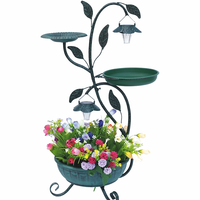 Solarbetriebene Eisen-Vogelfutterstation mit Blumentopf, Blatt-Haken, Saatgutspender, Vogelbad, Pagoden-Laterne und Gartendekoration