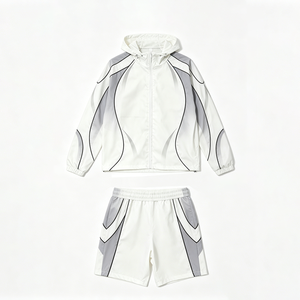 <strong>Men</strong> 2 Piece Hooded Tracksuit Custom Geometric Line Windbreaker Lightweight Breathable Minimalist Athletic Summer Vintage ODM OEM - Product Image 1