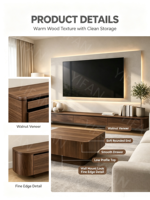 Meuble TV convertible moderne en bois massif avec rangement pour salon et hôtel, fixation murale