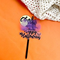 Adorno de acrílico para pastel estilo humo de Halloween, decoración de fiesta con temática espeluznante, calabaza, fantasma, murciélago para cupcakes y mesa de postres