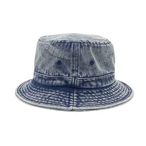 2024 ออกแบบใหม่แฟชั่นVINTAGEสุภาพสตรีสบายๆหมวกDenimหมวกผู้หญิงชาวประมงคาวบอยล้างDenim Jeanถังหมวก