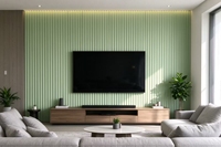 Panneau mural rainuré en WPC moderne, vert menthe clair, décoration intérieure, composite bois-plastique, revêtement imperméable
