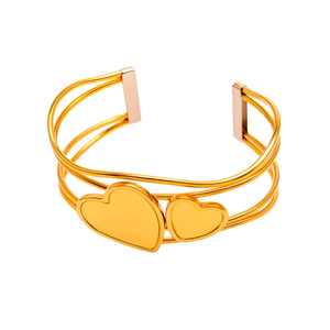 Bracelet manchette en acier inoxydable plaqué or PVD, forme cœur, pour femme - Product Image 2