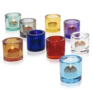 hot sale custom colored votive glass tea light candle cup holders heavy thick glass tealight holder