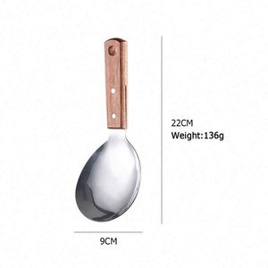 Cuchara de arroz de acero inoxidable con mango de madera, la más vendida en Asia, cuchara de cocina de mango corto para servir sopa y arroz en buffet - Product Image 5